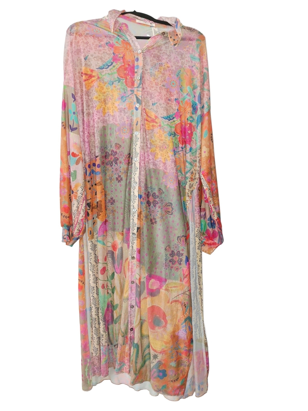 NATURAL LIFE Sheer Floral Boho Kimono Button Front Overlay Dress Sz XL Nwt